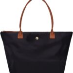 GM LIKKIE Shoulder Tote Bag for Women, Nylon Top-Handle Purse, Foldable Weekend Hobo Handbag (Black2)