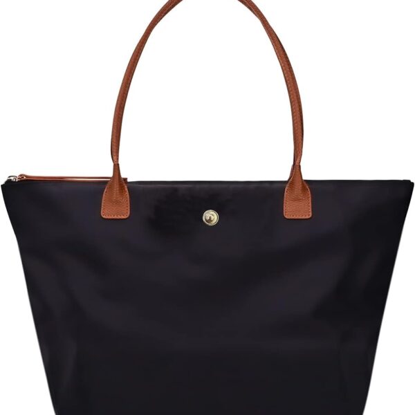 GM LIKKIE Shoulder Tote Bag for Women, Nylon Top-Handle Purse, Foldable Weekend Hobo Handbag (Black2)