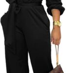 SxClub Jumpsuits for Women Formal Sexy Elegant Long Straight Pants Busineess Party Jumpsuit with Belt Pockets