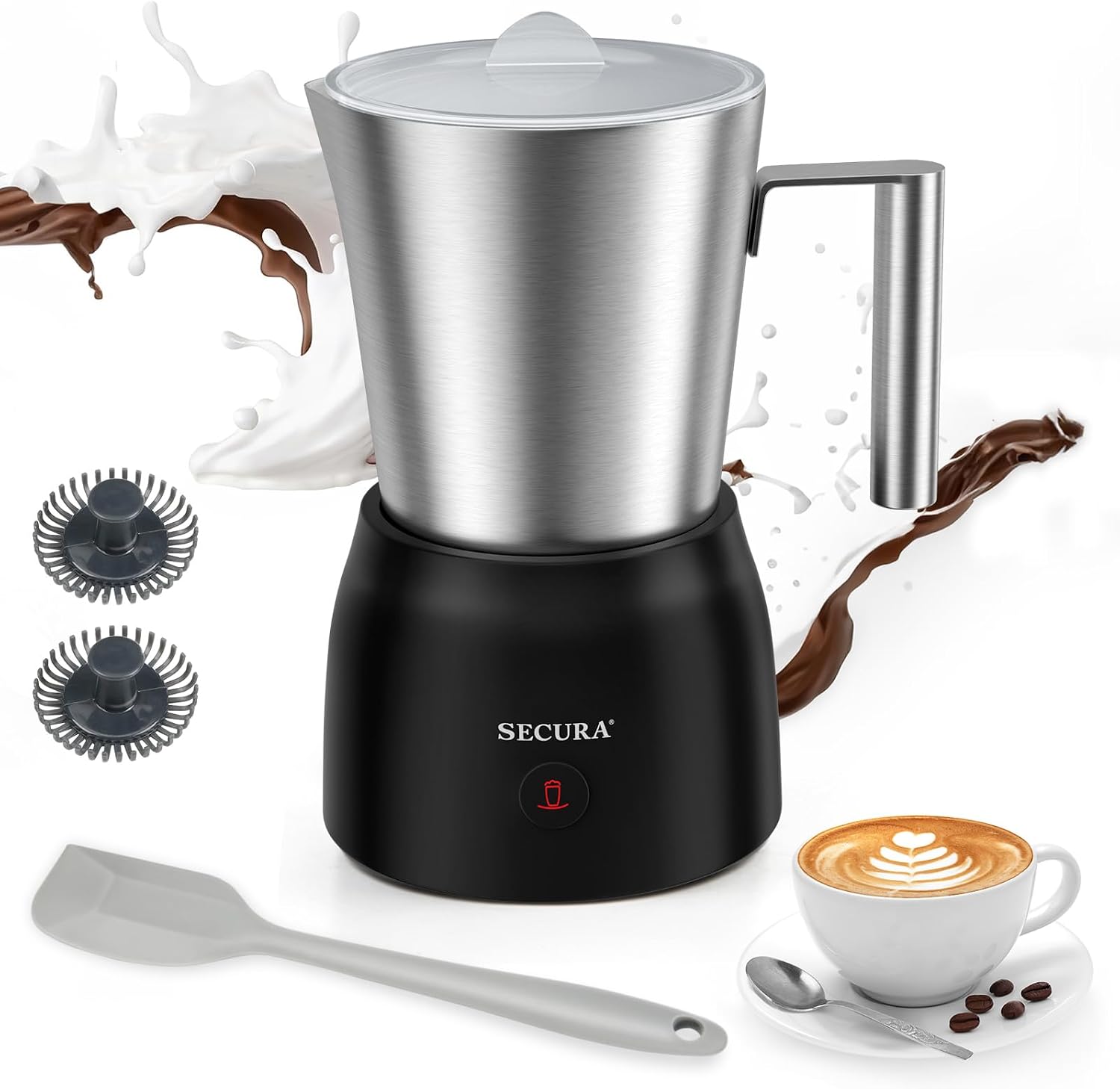 Secura 17oz Detachable Milk Frother and Steamer, Stainless Steel Electric Hot/Cold Foam Maker for Lattes, Cappuccinos & Hot Chocolate, Upgraded 2-in-1 Whisks, Non-Stick & Teflon-Free Design Secura 17oz Detachable Milk Frother and Steamer, Stainless Steel Electric Hot/Cold Foam Maker for Lattes, Cappuccinos & Hot Chocolate, Upgraded 2-in-1 Whisks, Non-Stick & Teflon-Free Design
