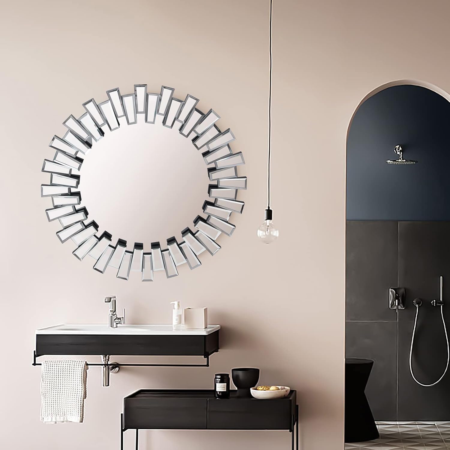 BST FURNH Round Mirror Wall Decor 24 Inches Decorative Wall Mirror with Irregular Framed and Beveled Edge Mirrors for Wall Silver Large Wall Mirror Frameless Mirrors BST FURNH Round Mirror Wall Decor 24 Inches Decorative Wall Mirror with Irregular Framed and Beveled Edge Mirrors for Wall Silver Large Wall Mirror Frameless Mirrors