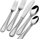 Mikasa Bravo 65-Piece Flatware Set, Service for 12, 18/10 Stainless Steel Silverware with Mirror Finish, Includes 5 Serving Utensils, Dishwasher Safe