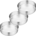 P&P CHEF 8 Inch Round Cake Pan Set of 3, Stainless Steel Round Baking Layer Pans Bakeware for Layer Birthday Cake, Fit Oven/Pots/Pressure Cooker, Leakproof & Dishwasher Safe, Silver