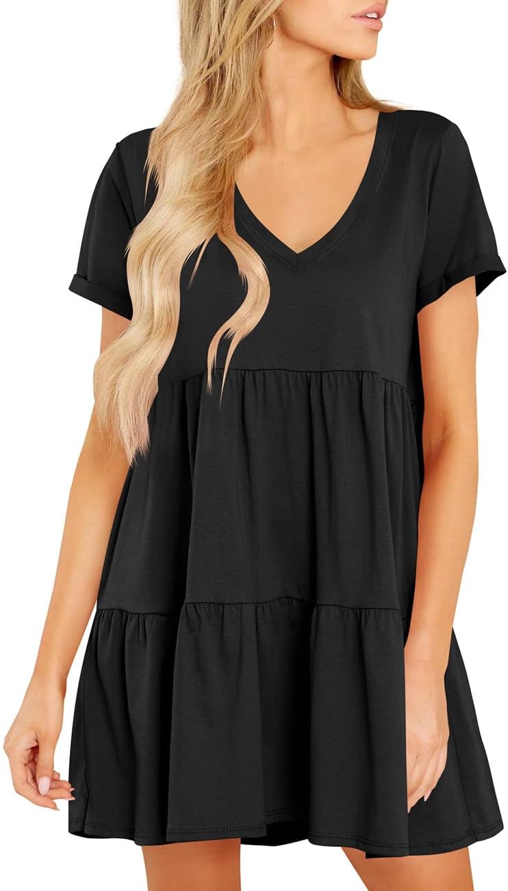 Cosonsen Womens Summer Casual Dresses 2025 Short Sleeve V-Neck Tshirt Dress Flowy Babydoll Dress Cosonsen Womens Summer Casual Dresses 2025 Short Sleeve V-Neck Tshirt Dress Flowy Babydoll Dress