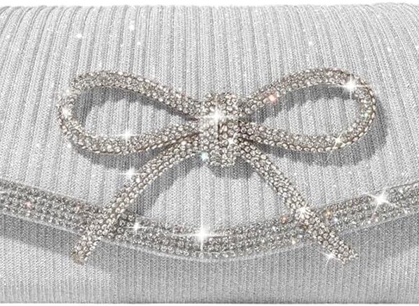 Trisapu Bow Evening Bag Sparkly Clutch Purses for Women Wedding Glitter Rhinestone Party Prom Purse Dressy Clutch Bags