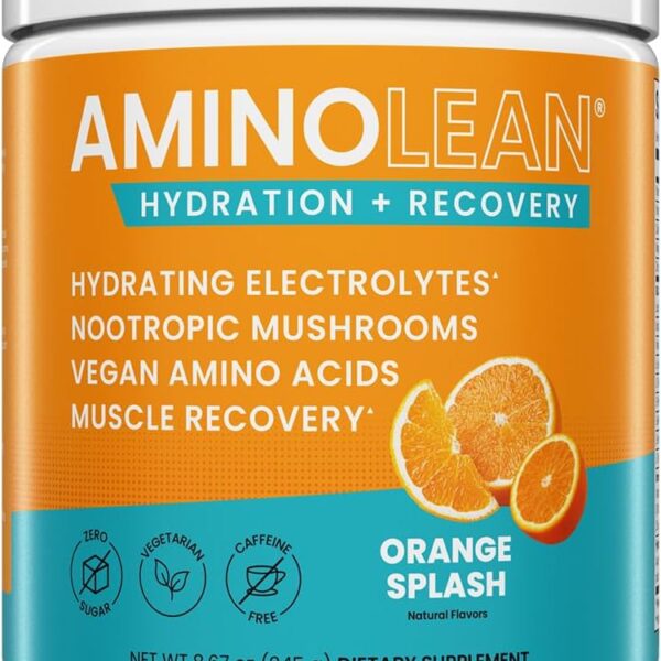 AminoLean Hydration + Amino Acids Recovery System  BCAA + Electrolytes Powder for Post Workout & Morning Recovery, Vegan, Sugar Free, 30 Serv