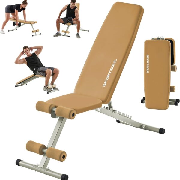 SPORTSOUL 880LB Weight Bench for Home Gym, 8-Position Backrest Adjustable Workout Bench for Strength Training  Incline Decline Flat, Foldable & Compact for Small Space Apartment Room Garage
