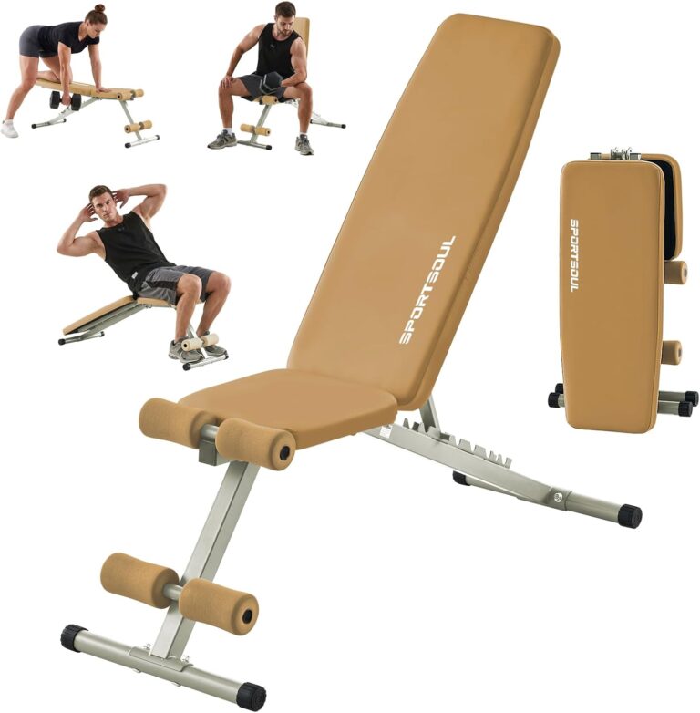 SPORTSOUL 880LB Weight Bench for Home Gym, 8-Position Backrest Adjustable Workout Bench for Strength Training  Incline Decline Flat, Foldable & Compact for Small Space Apartment Room Garage