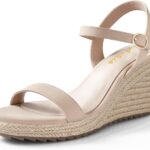 Ankis Platform Wedge Sandals for Women, Black Brown White Nude Espadrille Womens Wedge Sandals Comfortable Open Toe Ankle Strap High Heel Wedges for Women Dressy Summer -3.4Inch