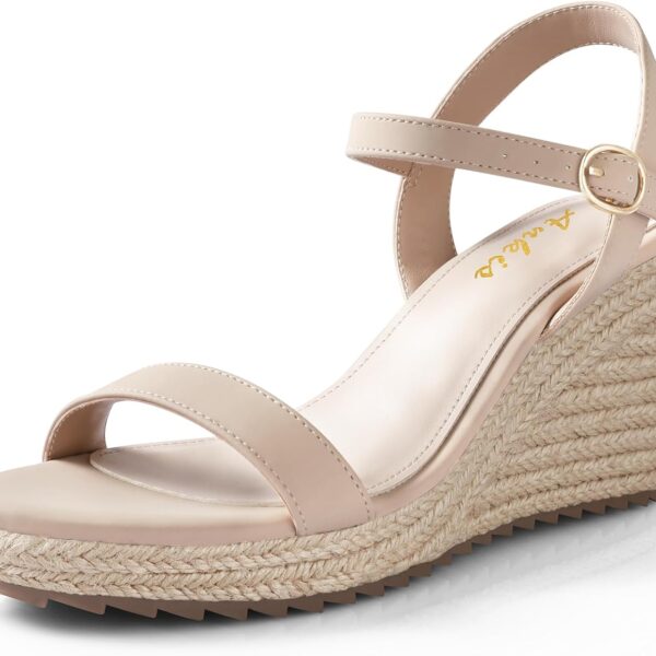 Ankis Platform Wedge Sandals for Women, Black Brown White Nude Espadrille Womens Wedge Sandals Comfortable Open Toe Ankle Strap High Heel Wedges for Women Dressy Summer -3.4Inch