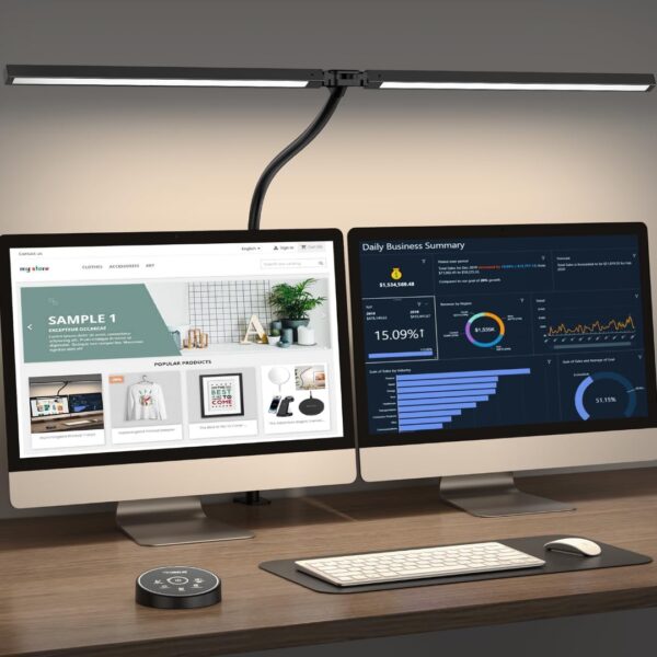 Pzloz Led Desk Lamp for Office Home - Eye Caring Architect lamp with Clamp,Dual Screen Computer Monitor Work Smart Light: 24W 5 Color Flexible Adjustable Lighting Table Lamp for Study Drafting