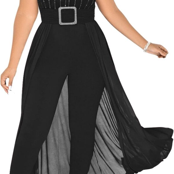 chicyes Womens One Piece Elegant Overlay Jumpsuit Dressy Sexy Bodycon Formal Sleeveless Rhinestone Romper Party Outfits