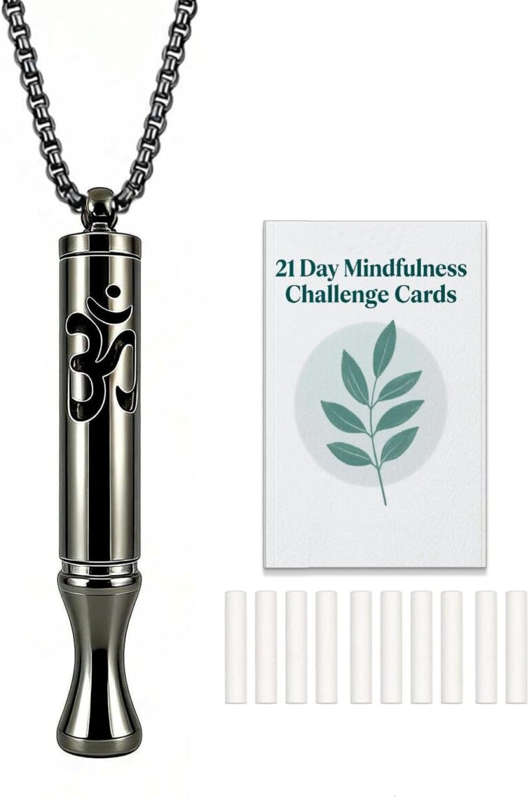 Stainless Steel Breathing Necklace with Meditation Cards, 2-in-1 Aromatherapy Necklace for Calm, Stress Support, Focus, and Urge Management for Women Men