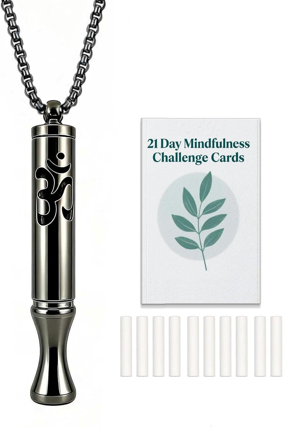 Stainless Steel Breathing Necklace with Meditation Cards, 2-in-1 Aromatherapy Necklace for Calm, Stress Support, Focus, and Urge Management for Women Men Stainless Steel Breathing Necklace with Meditation Cards, 2-in-1 Aromatherapy Necklace for Calm, Stress Support, Focus, and Urge Management for Women Men