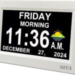 SSYA Digital Calendar Alarm Clock - Dementia Clocks for Seniors, Non-Abbreviated Memory Loss Clock with Date and Time for Elderly (White)