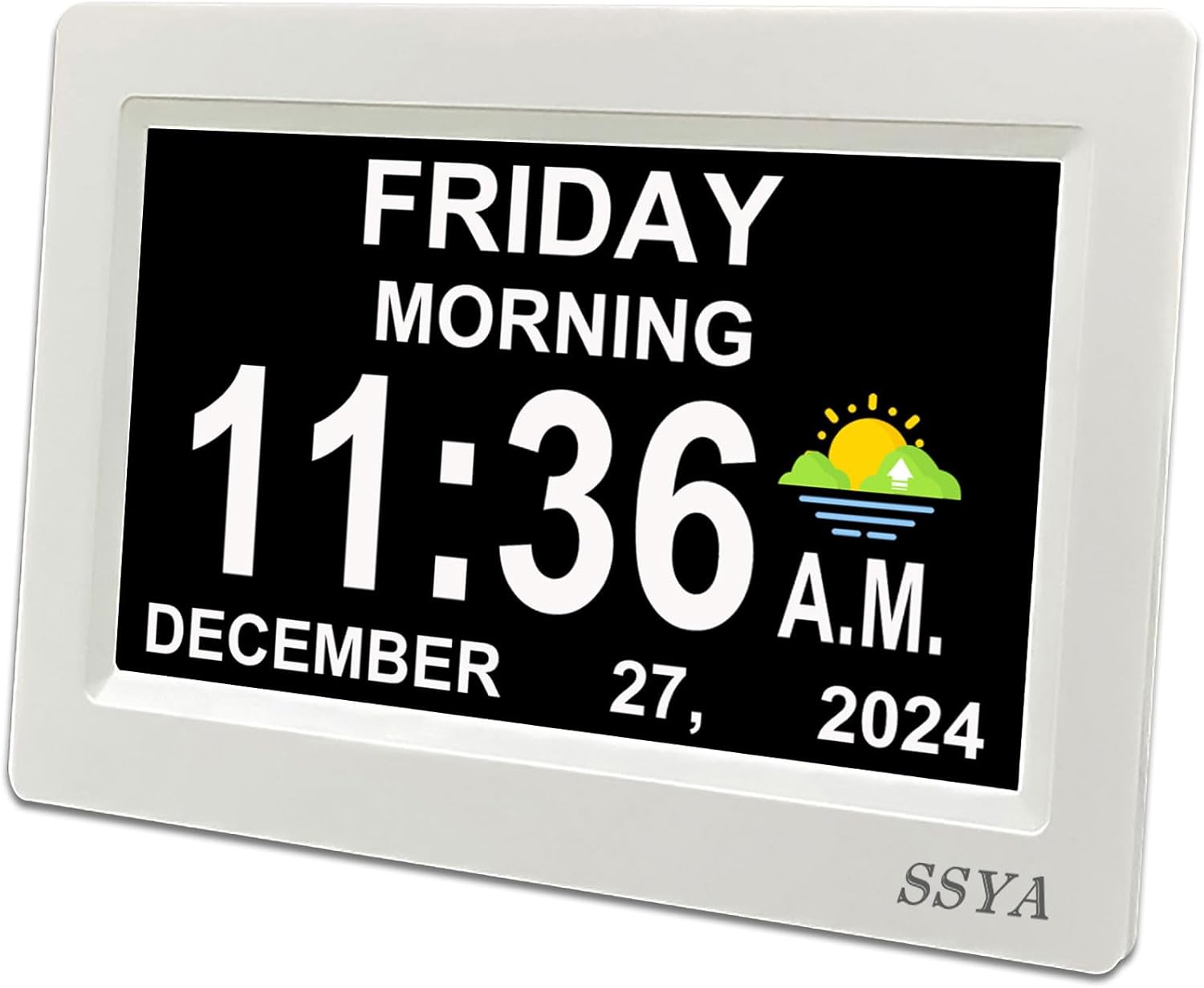 SSYA Digital Calendar Alarm Clock - Dementia Clocks for Seniors, Non-Abbreviated Memory Loss Clock with Date and Time for Elderly (White) SSYA Digital Calendar Alarm Clock - Dementia Clocks for Seniors, Non-Abbreviated Memory Loss Clock with Date and Time for Elderly (White)