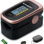 Oxygen Saturation Monitor, Wrinery Premium Pulse Oximeter Fingertip, Oxygen Monitor, O2 Saturation Monitor, OLED Portable Oximetry with Batteries, Lanyard (Rose gold-Royal black)