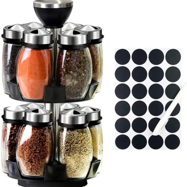 Revolving Spice Rack Organizer Countertop, Spinning Spice Storage Rack Tower Organizer with 12 Empty Jars, Rotating Spice Holder Shelf Seasoning Rack Shelf, Spice Seasoning Bottle Organizer