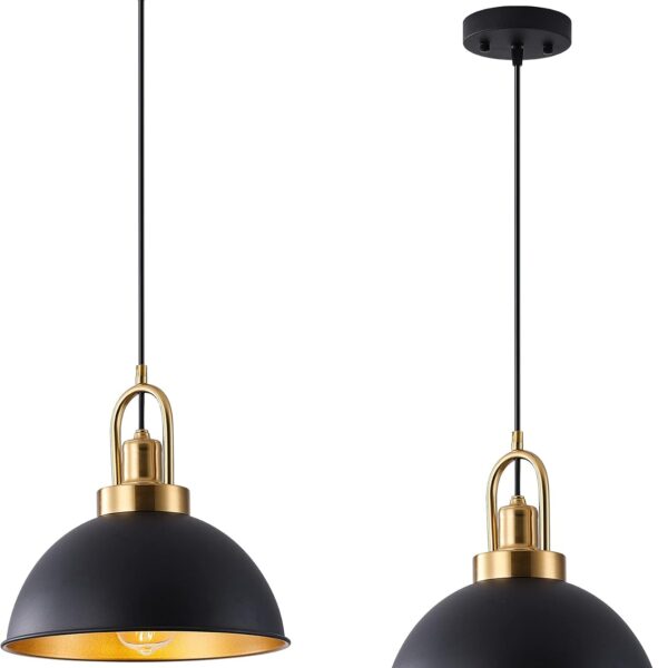 Matte Black Farmhouse Pendant Light, Adjustable Height, Vintage Hanging Industrial Ceiling Lights Fixture for Kitchen Island Hallway Dining Room 2 Pack