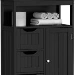 ZenStyle Bathroom Floor Cabinet, Storage Organizer with 3 Drawers and 1 Door, Free Standing Entryway Cupboard for Home Office (Black)