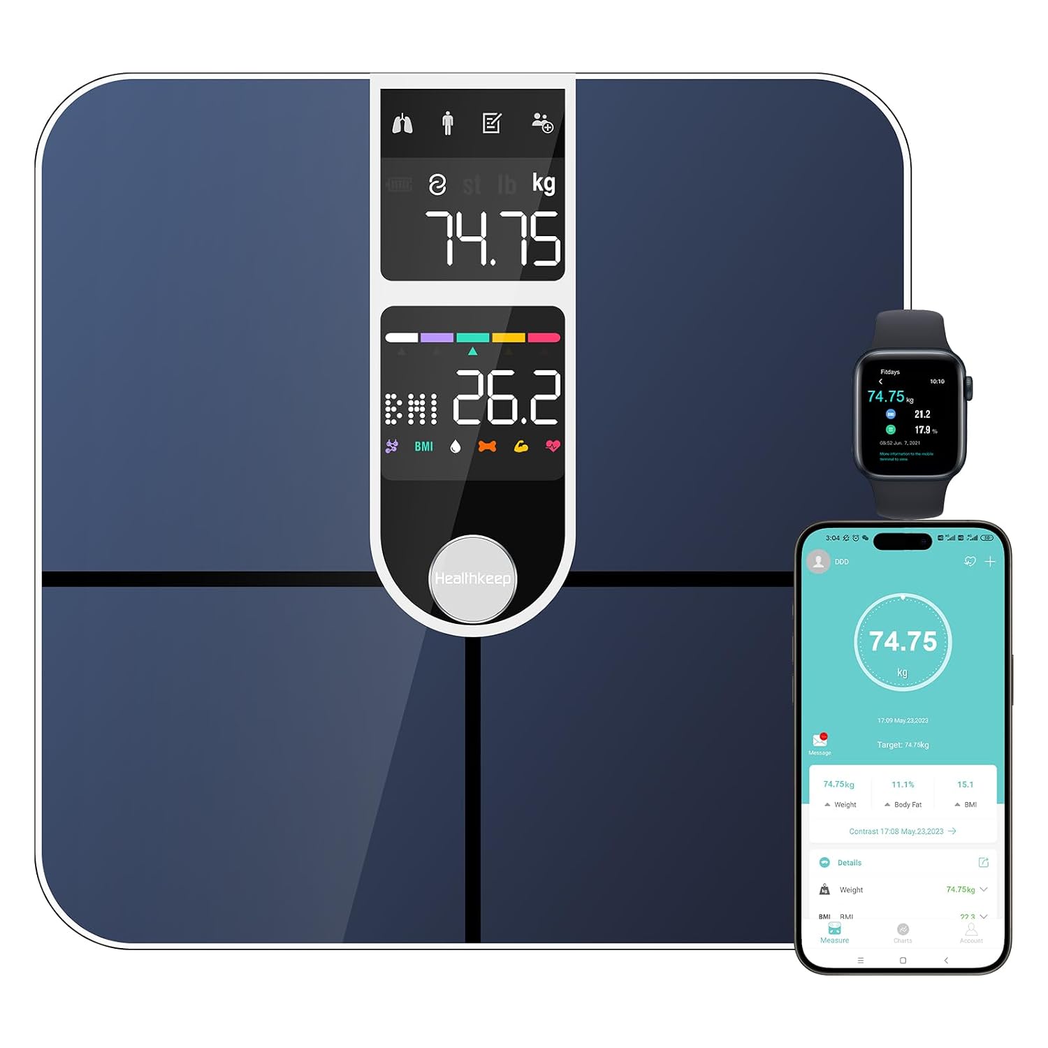 Healthkeep Body Fat Scale with Dual VA Displays and ITO Technology, 16 Body Datas with Heart Rate, Smart Weight Scale Compatible with iOS & Android, Max 400lb/180kg, Sliver Healthkeep Body Fat Scale with Dual VA Displays and ITO Technology, 16 Body Datas with Heart Rate, Smart Weight Scale Compatible with iOS & Android, Max 400lb/180kg, Sliver