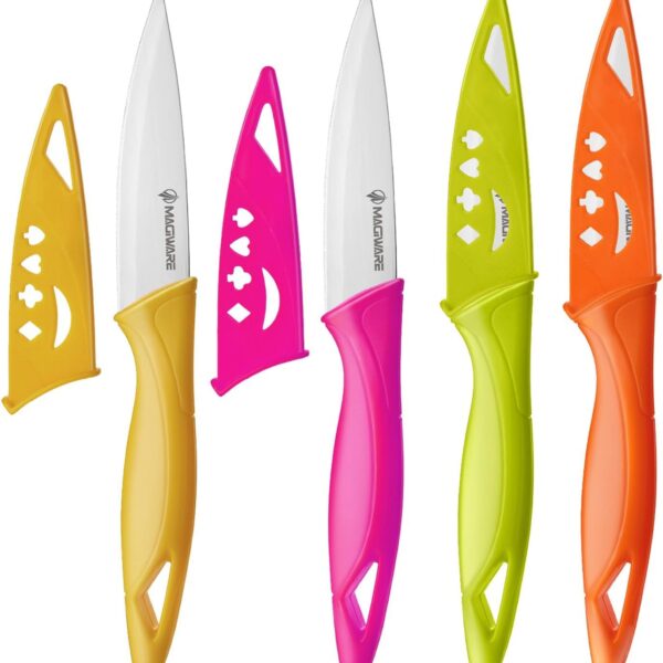 Magiware Paring Knife, 8PCS Paring Knife Set with Cover, Small Kitchen Vegetable Fruit Knives, 3.5 Inch Ultra Sharp PP Handle