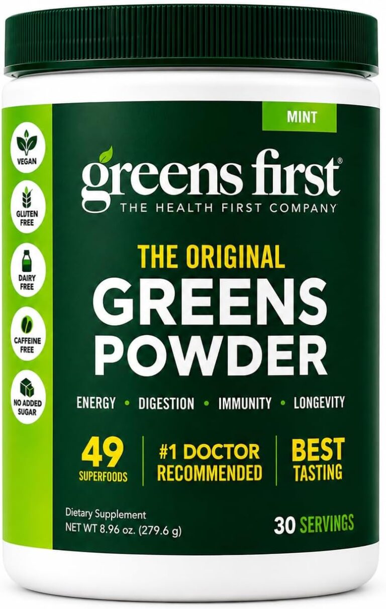 Greens First Original Greens Powder, Mint, 30 Servings | 49 Superfoods, Organic Fruits & Veggies, Prebiotics, Probiotics & Digestive Enzymes, Antioxidant Smoothie