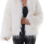 QUENTY PIELIES Faux Fur Coat Womens Jacket Shaggy Outwear Long Sleeve Warm Winter