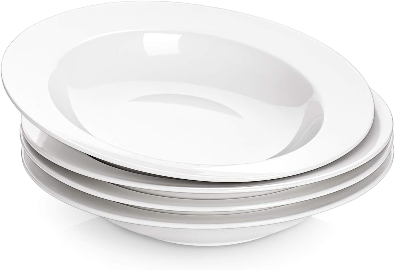 DOWAN Soup and Pasta Bowls Set of 4, White Porcelain Wide Rim Salad Plates, 20 Ounces, Microwave & Dishwasher Safe DOWAN Soup and Pasta Bowls Set of 4, White Porcelain Wide Rim Salad Plates, 20 Ounces, Microwave & Dishwasher Safe