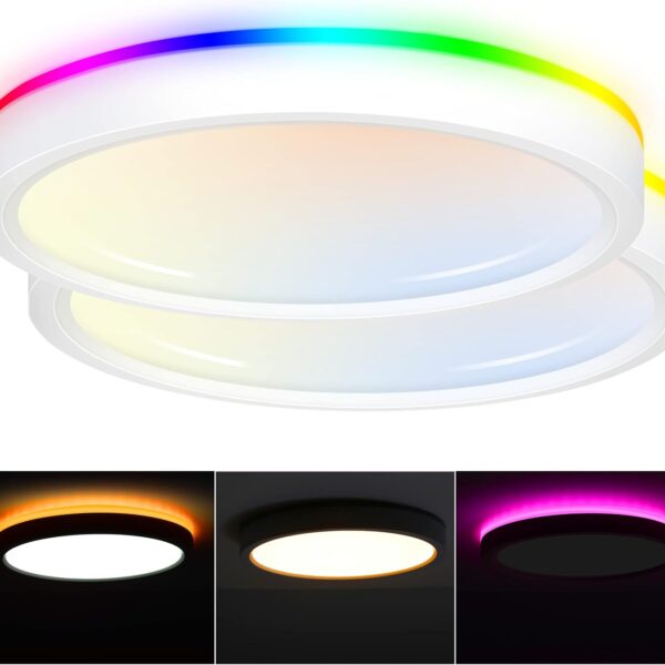 CLOUDY BAY 8 Inch LED Smart Flush Mount Ceiling Light,15W 2700-6500K CCT,2W RGB,Compatible with Alexa and Google Home Assistant,Pack of 2