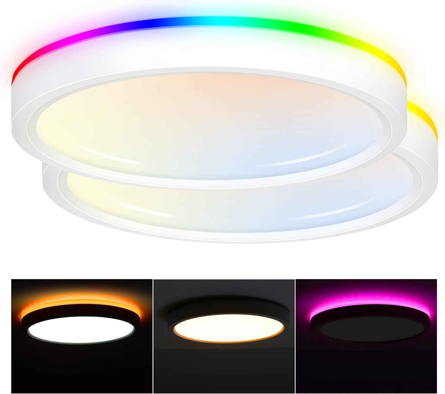 CLOUDY BAY 8 Inch LED Smart Flush Mount Ceiling Light,15W 2700-6500K CCT,2W RGB,Compatible with Alexa and Google Home Assistant,Pack of 2 CLOUDY BAY 8 Inch LED Smart Flush Mount Ceiling Light,15W 2700-6500K CCT,2W RGB,Compatible with Alexa and Google Home Assistant,Pack of 2