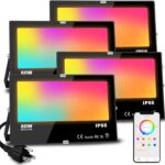 MELPO LED Flood Light Outdoor 800W Equivalent 8000LM Smart RGB Landscape Lighting with APP Control, DIY Scenes - Timing - Warm White 2700K - Color Changing Uplight, IP66 Waterproof US Plug (4Pack)
