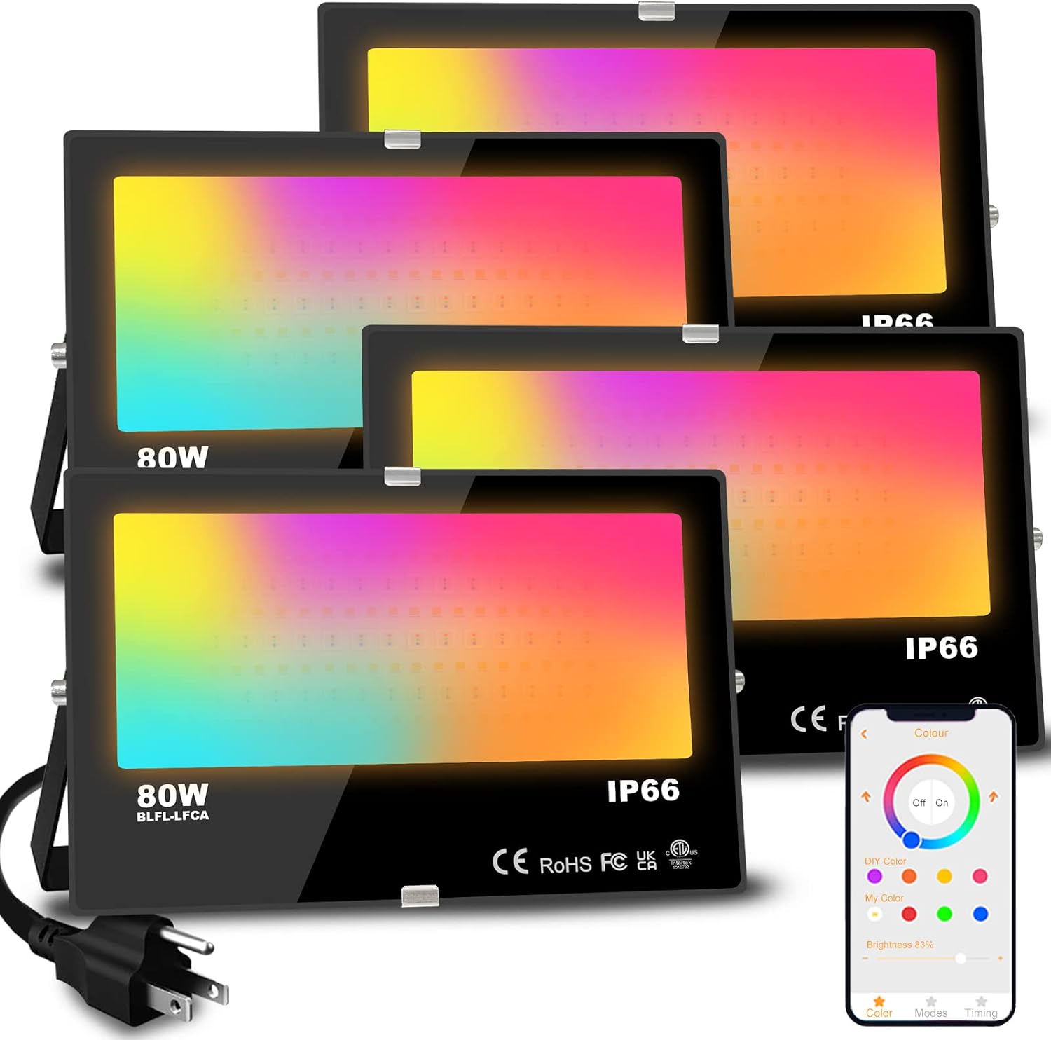 MELPO LED Flood Light Outdoor 800W Equivalent 8000LM Smart RGB Landscape Lighting with APP Control, DIY Scenes - Timing - Warm White 2700K - Color Changing Uplight, IP66 Waterproof US Plug (4Pack) MELPO LED Flood Light Outdoor 800W Equivalent 8000LM Smart RGB Landscape Lighting with APP Control, DIY Scenes - Timing - Warm White 2700K - Color Changing Uplight, IP66 Waterproof US Plug (4Pack)