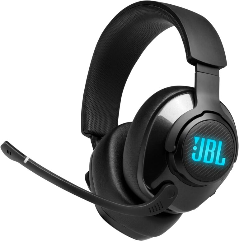 JBL Quantum 400 - Wired over-ear gaming headset with game-chat balance dial, JBL QuantumSURROUND and DTS, Voice focus directional flip-up mic and memory foam ear cushions (Black)