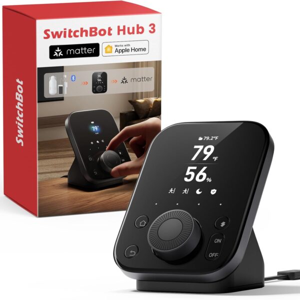 SwitchBot Hub 3 (3rd Gen), Smart Home Hub with 2.4" IPS Screen & Knob Control, WiFi Thermometer Hygrometer, IR Remote (Matter/Bluetooth 200m), Alexa/Google/Apple Home Compatible