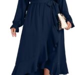 SCOMCHIC Women Plus Size Formal Dresses Fall Long Sleeve Faux Wrap V Neck High Low Ruffle Cocktail Wedding Guest Maxi Dress