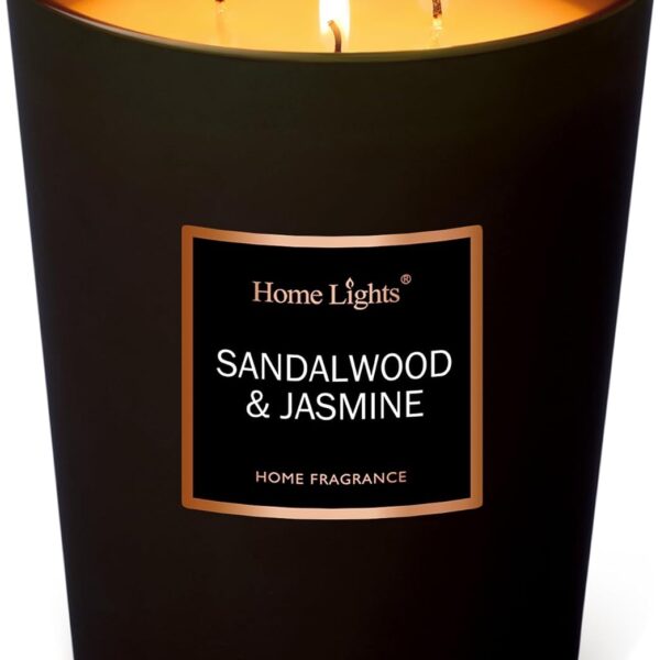 Home Lights Luxury Designer Scented Large Jar Candle, 100% Nature Soy Wax, 33.26 oz3 Wick Highly Scented & Long Lasting-Sandalwood & Jasmine