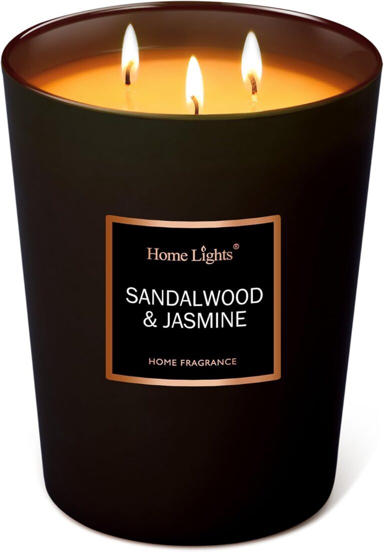 Home Lights Luxury Designer Scented Large Jar Candle, 100% Nature Soy Wax, 33.26 oz3 Wick Highly Scented & Long Lasting-Sandalwood & Jasmine
