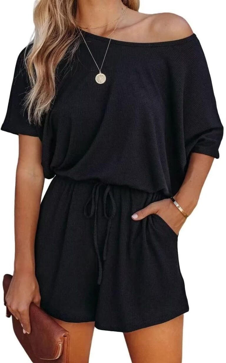 Lacozy Women's 2026 Summer Short Sleeve Off The Shoulder Rompers Casual Shorts One Piece Overall Jumpsuits Dressy