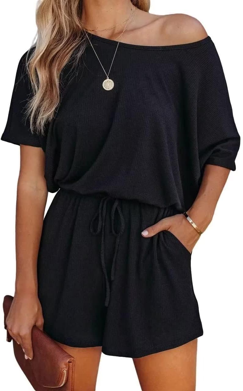 Lacozy Women's 2026 Summer Short Sleeve Off The Shoulder Rompers Casual Shorts One Piece Overall Jumpsuits Dressy Lacozy Women's 2026 Summer Short Sleeve Off The Shoulder Rompers Casual Shorts One Piece Overall Jumpsuits Dressy