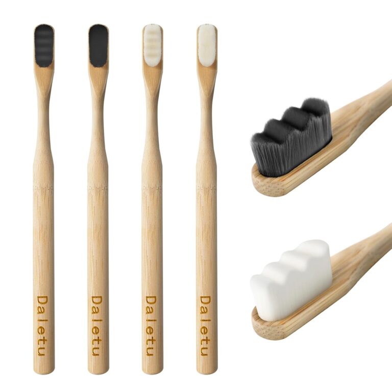Daletu Extra Soft Bamboo Toothbrushes for Sensitive Gums, 20000 Extra Soft Bristle Toothbrushes for Adults, Eco-Friendly, Natural Wooden Organic Micro Nano Bamboo Bristle Toothbrush - 4 Pack