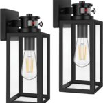 2-Pack Motion Sensor Outdoor Lights, Upgrade Dusk to Dawn Wall Mount Light Fixtures, Motion Sensor Wall Lights for Outside House Porch Garage, Exterior Black Wall Lanterns Sconce with Clear Glass