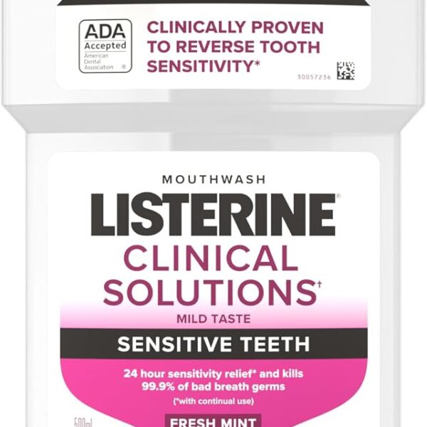 Listerine Clinical Solutions Sensitive Teeth Alcohol Free Mouthwash, Fresh Breath Dental Mouthwash Provides Protection & Relief from Tooth Sensitivity Pain, Daily Fresh Mint Oral Rinse, 500 mL