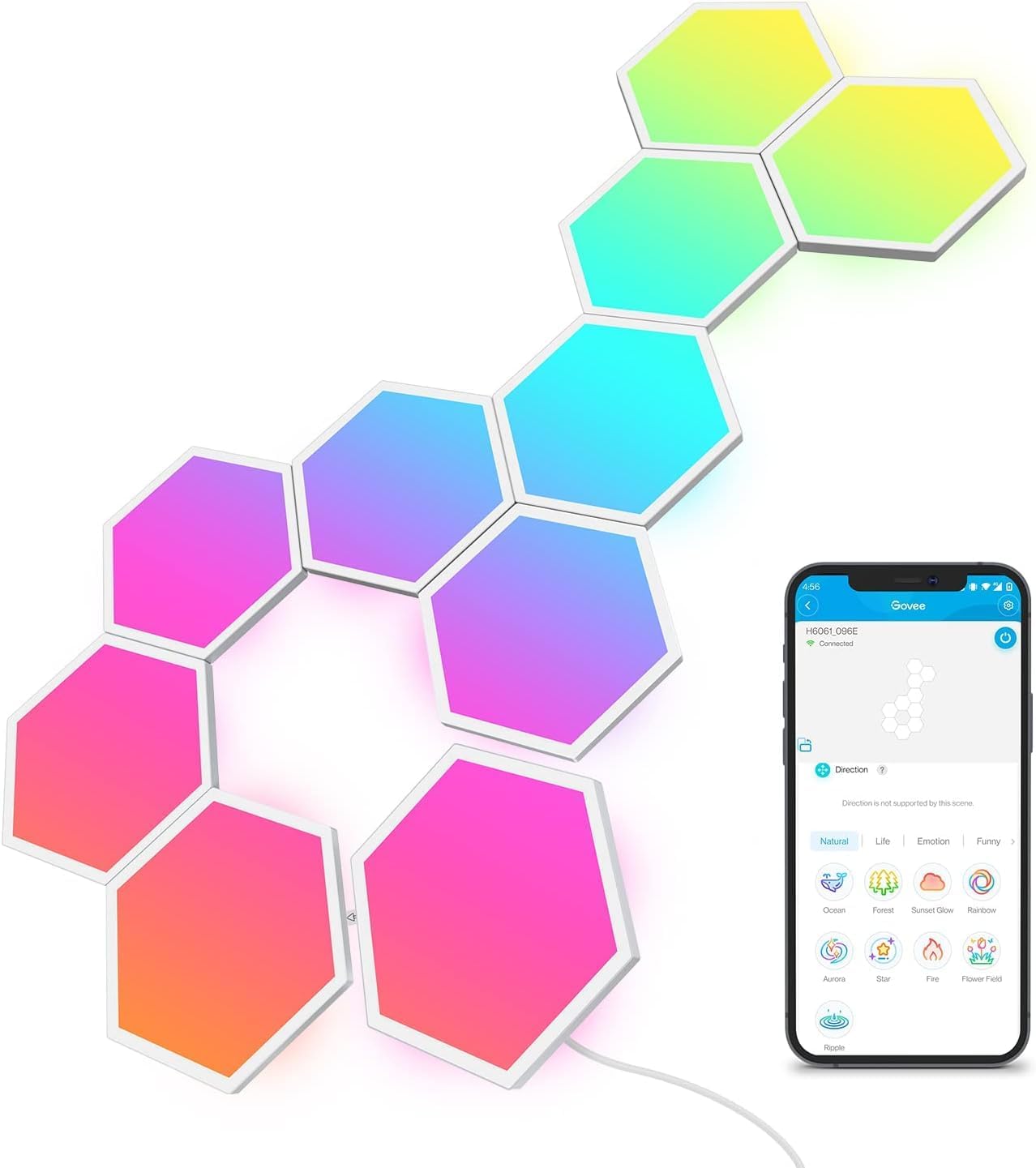 Govee Glide Hexa Light Panels, RGBIC Hexagon LED Wall Lights, Wi-Fi Smart Home Creative Wall Lights with Music Sync, Works with Alexa Google Assistant for Indoor Gaming Decor, 10 Pack Govee Glide Hexa Light Panels, RGBIC Hexagon LED Wall Lights, Wi-Fi Smart Home Creative Wall Lights with Music Sync, Works with Alexa Google Assistant for Indoor Gaming Decor, 10 Pack