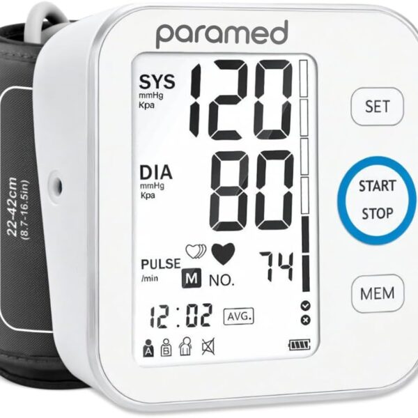 Paramed Blood Pressure Monitor - Bp Machine - Automatic Upper Arm Blood Pressure Cuff 8.7-16.5 inches - Large LCD Display 120 Sets Memory - Device Bag & Batteries Included