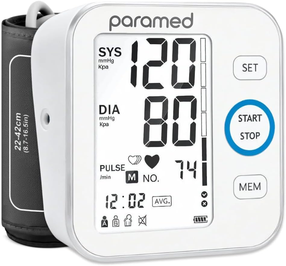 Paramed Blood Pressure Monitor - Bp Machine - Automatic Upper Arm Blood Pressure Cuff 8.7-16.5 inches - Large LCD Display 120 Sets Memory - Device Bag & Batteries Included Paramed Blood Pressure Monitor - Bp Machine - Automatic Upper Arm Blood Pressure Cuff 8.7-16.5 inches - Large LCD Display 120 Sets Memory - Device Bag & Batteries Included