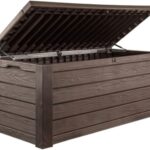 Keter 150 Gallon Resin Large Deck Box Organization and Storage Box for Patio, Outdoor Cushions, Garden Tools, Brown | Hydraulic Pistons, Resin, Weatherproof