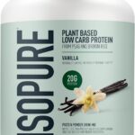 Isopure Plant-Based Protein Powder  20g Organic Pea and Rice Protein with a Complete Amino Acid Profile  Supports Muscle Recovery & Lean Nutrition, Vanilla, 20 Servings