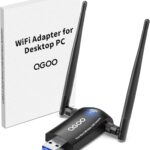 WiFi Adapter for Desktop PC, QGOO Wireless AC1300Mbps USB 3.0 Network Dongle with 5dBi High Gain Dual Antennas, 2.4GHz/5GHz Dual Band for Laptop Computer Compatible Windows11/10/8/7