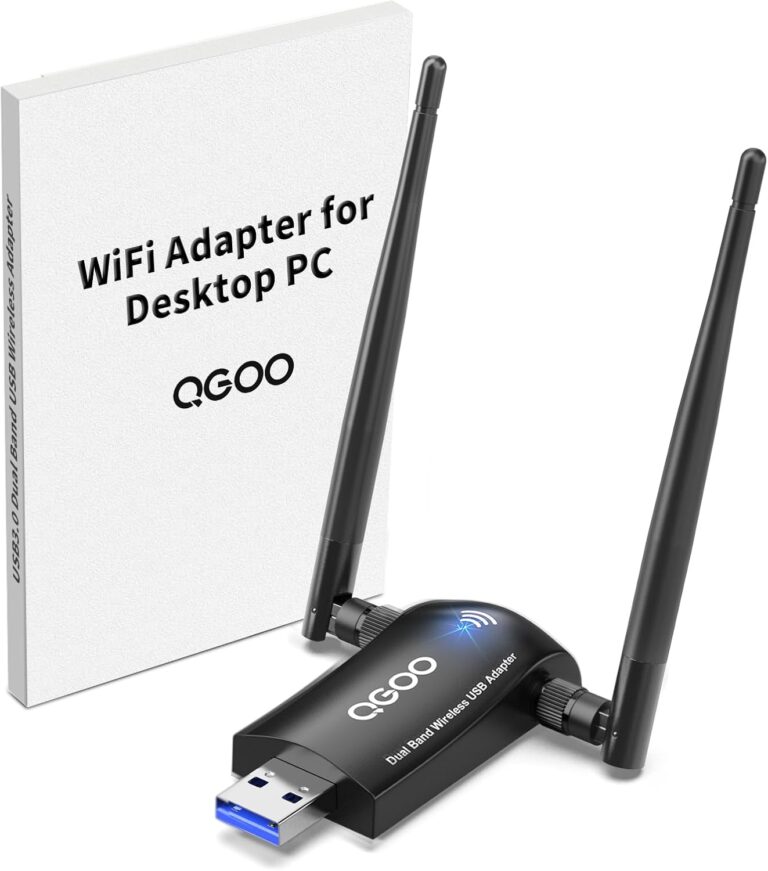 WiFi Adapter for Desktop PC, QGOO Wireless AC1300Mbps USB 3.0 Network Dongle with 5dBi High Gain Dual Antennas, 2.4GHz/5GHz Dual Band for Laptop Computer Compatible Windows11/10/8/7